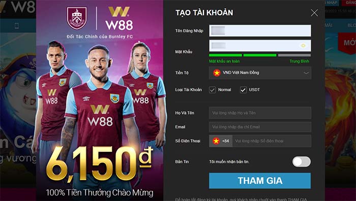 Hướng dẫn đăng ký tài khoản chơi cá độ bóng đá W88